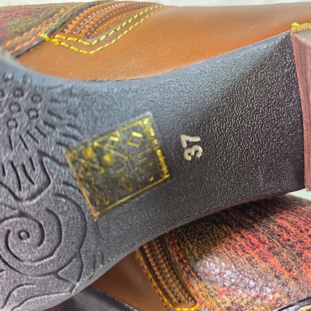 Spring Step L'Artiste Ankle Boots Brown Floral Leather Heels Womens 37 6 - Picture 6 of 8